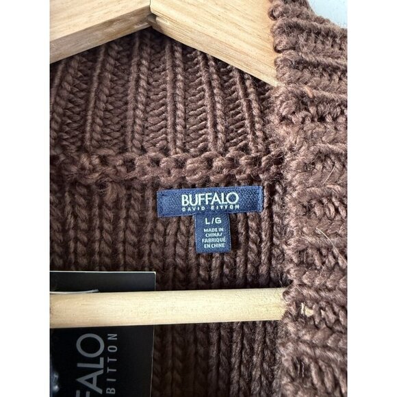 Buffalo David Bitton Greta Cable Knit Wool Brown Pullover Sweater Boho Cottage L - Picture 9 of 10